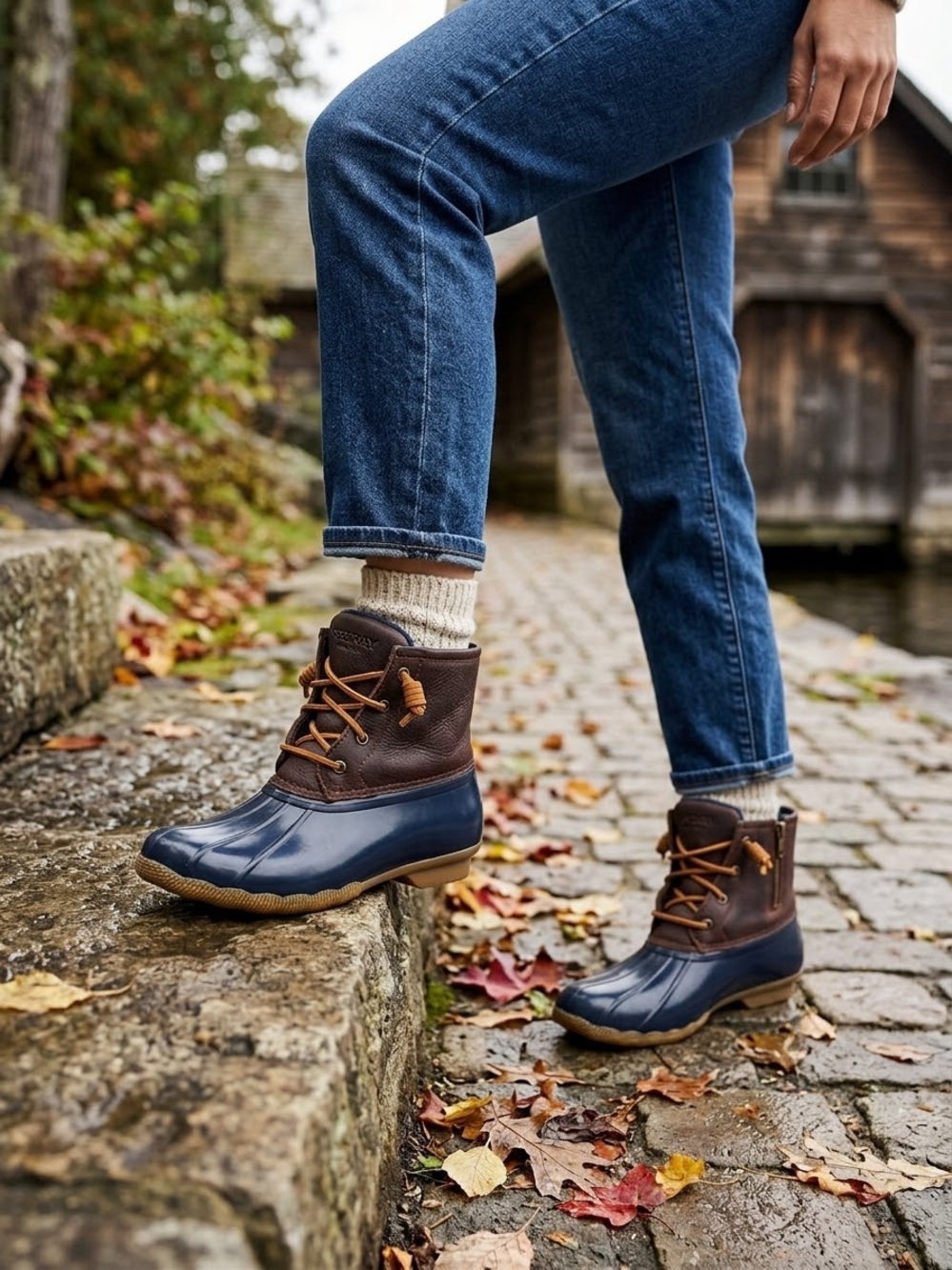 Sperry Women Navy Brown Waterproof Duck Boots Lace up 5.5 brown Winter rain fall